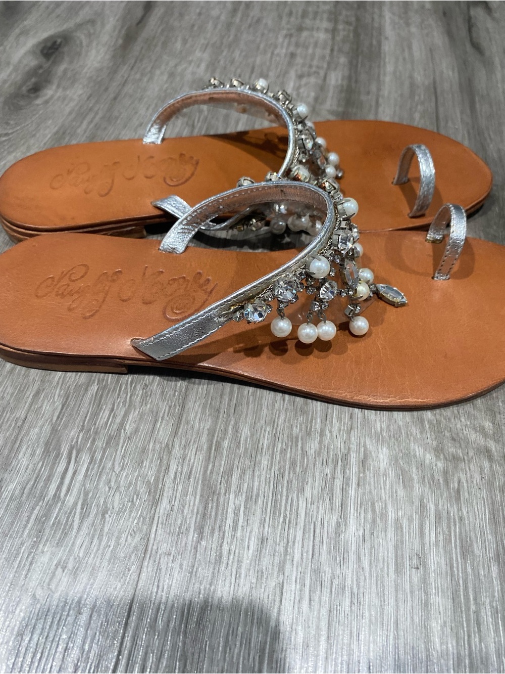 Nordstrom Silver Pearl & Crystal Embellished Toe-Ring Sandals - Picture 2 of 7